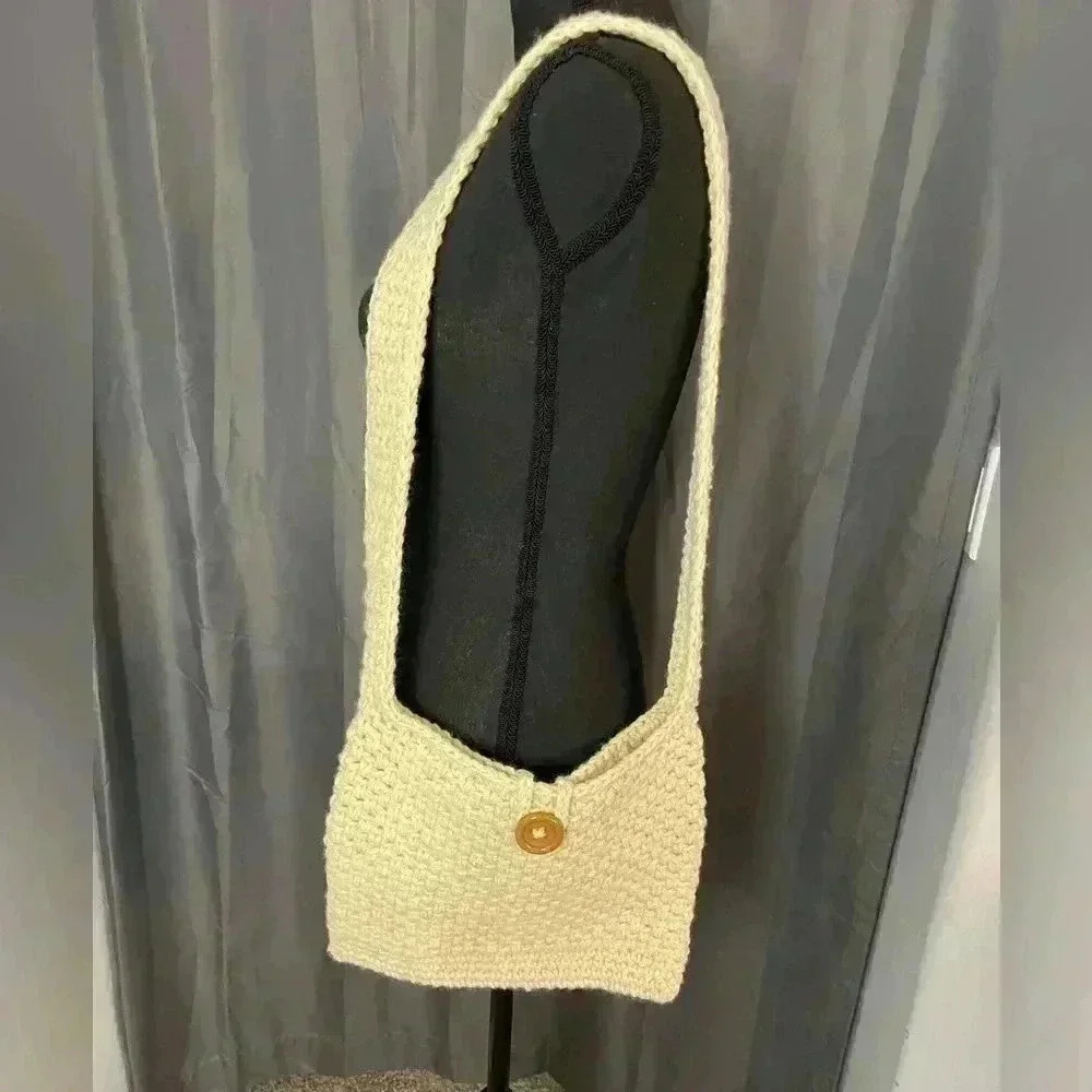Cream Hand Crocheted Shoulder Bag